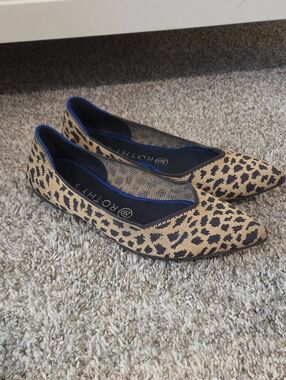 Rothy's Leopard-Print Pointed Toe Flats - Tan & Black